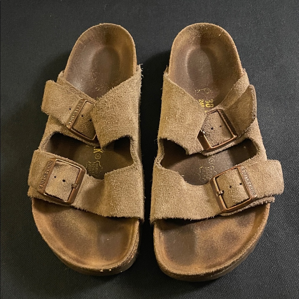 Birkenstock Women's Taupe Suede Arizona Double Strap Sandals Size 38